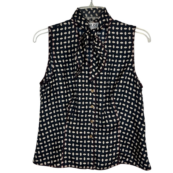 VTG Vintage Carlisle 100% Silk Secretary Bow Button Up Sleeveless Top Size 4 - Picture 8 of 8